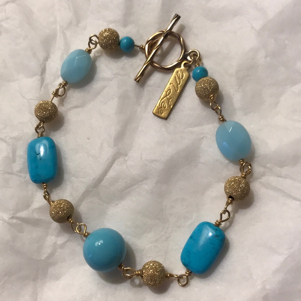 MLee gold & turquoise beaded toggle bracelet